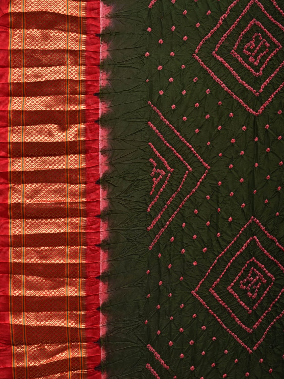 Dark Green Bandhani Paithani Silk Handloom Saree with Pallu Design bn0370