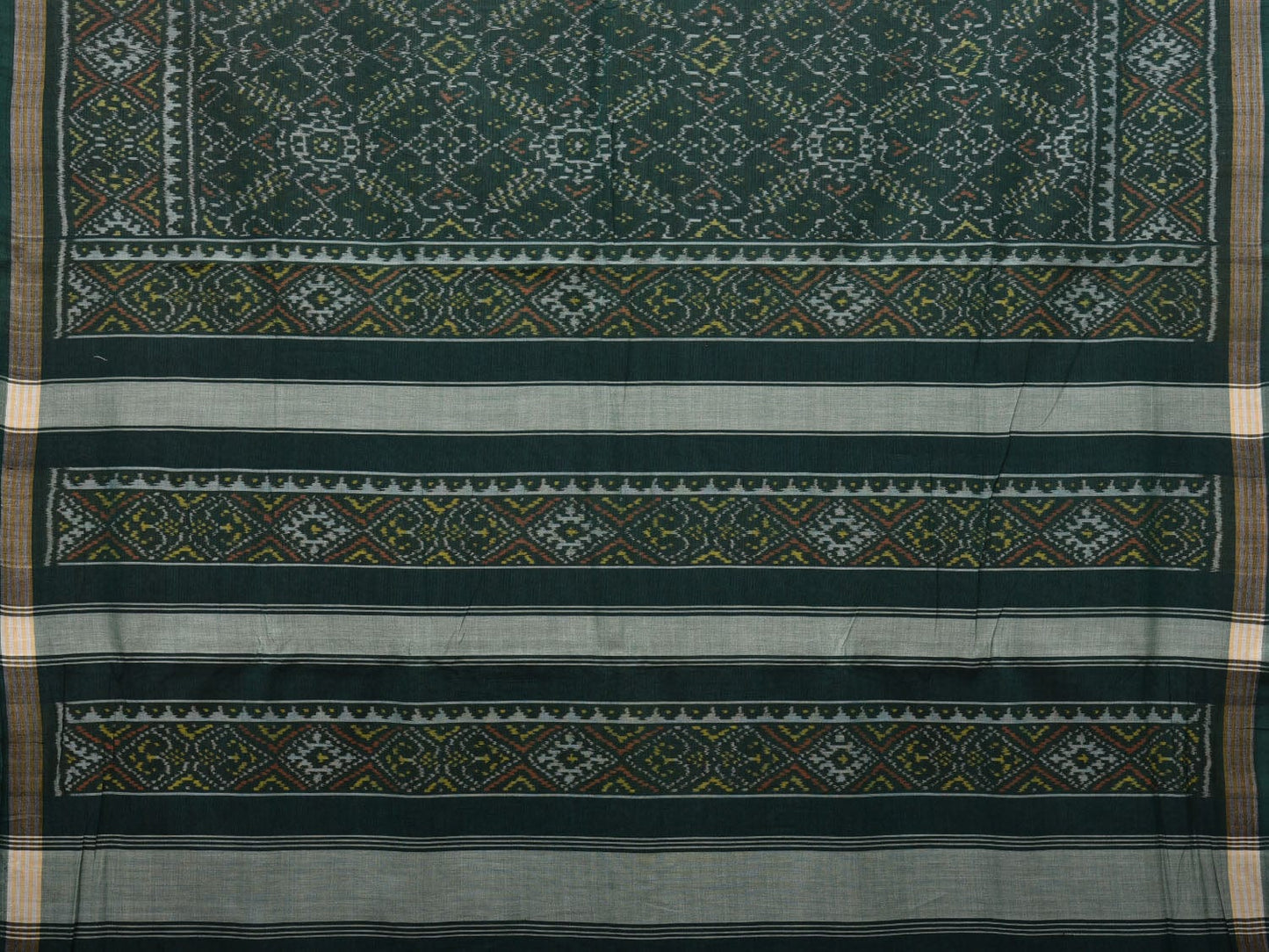 Dark Green Ikat Cotton Handloom Saree with All Over Design i0742