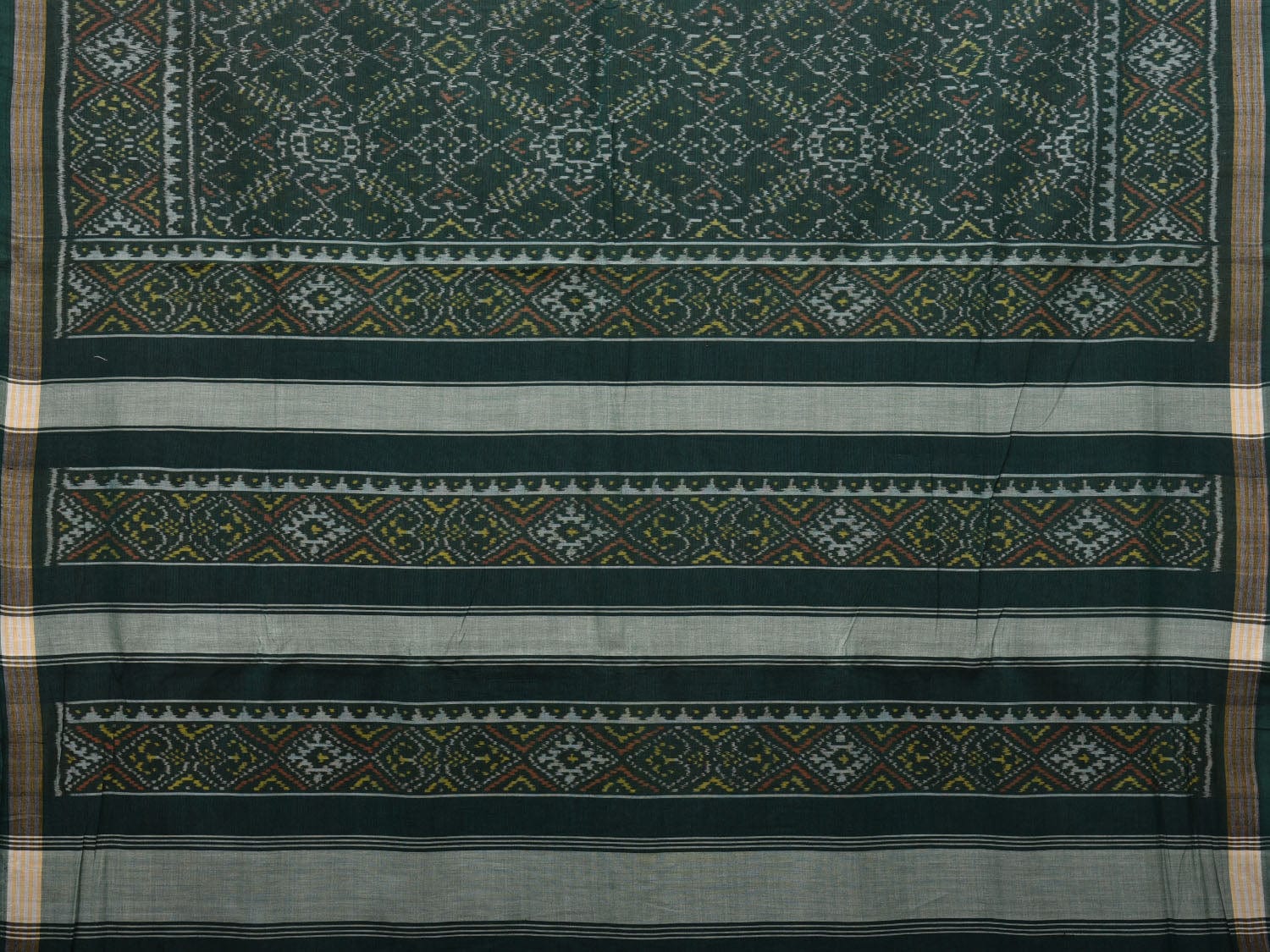 Dark Green Ikat Cotton Handloom Saree with All Over Design i0742