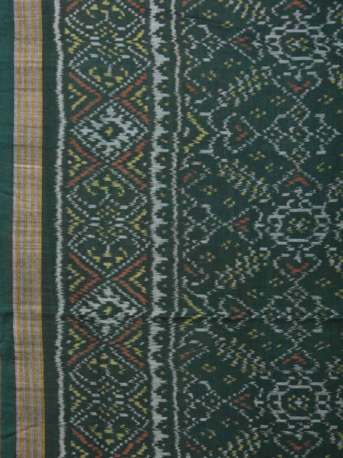 Dark Green Ikat Cotton Handloom Saree with All Over Design i0742