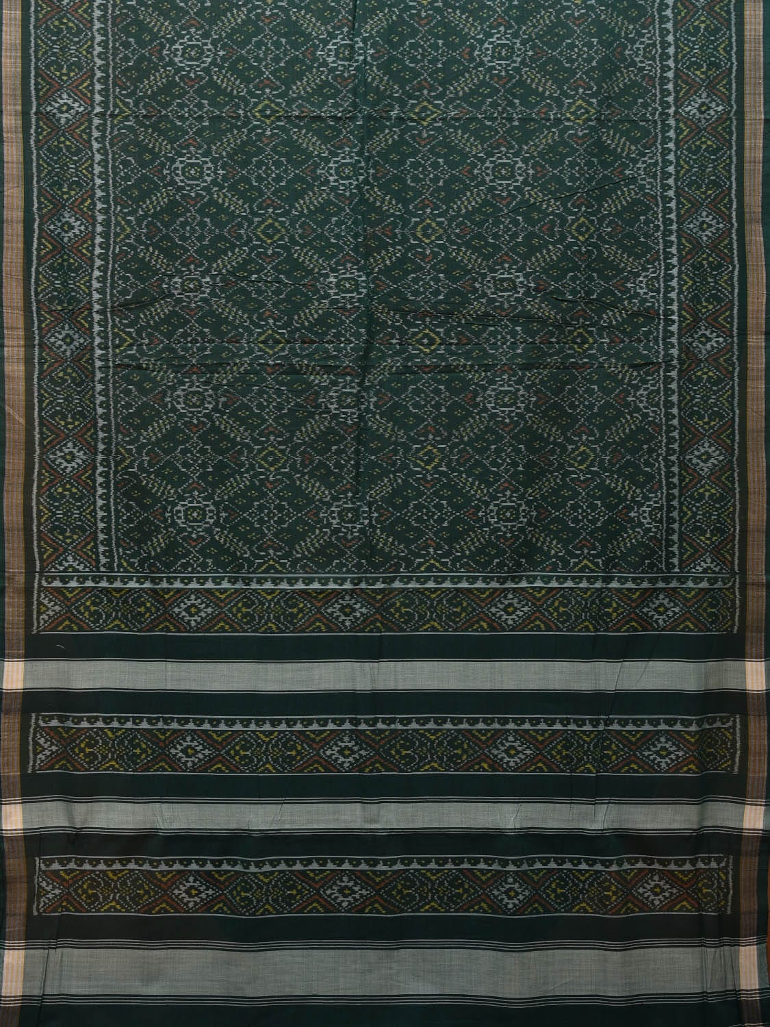 Dark Green Ikat Cotton Handloom Saree with All Over Design i0742
