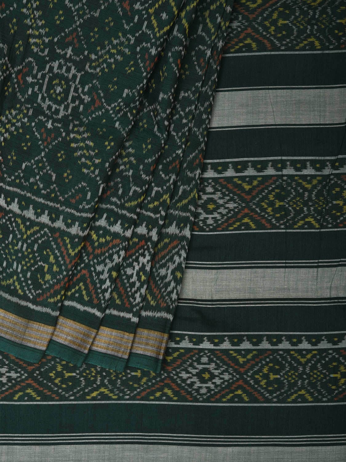 Dark Green Ikat Cotton Handloom Saree with All Over Design i0742
