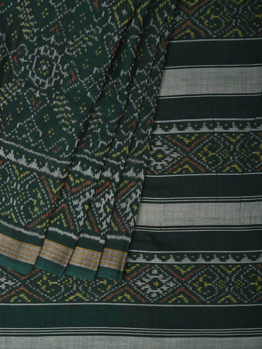 Dark Green Ikat Cotton Handloom Saree with All Over Design i0742
