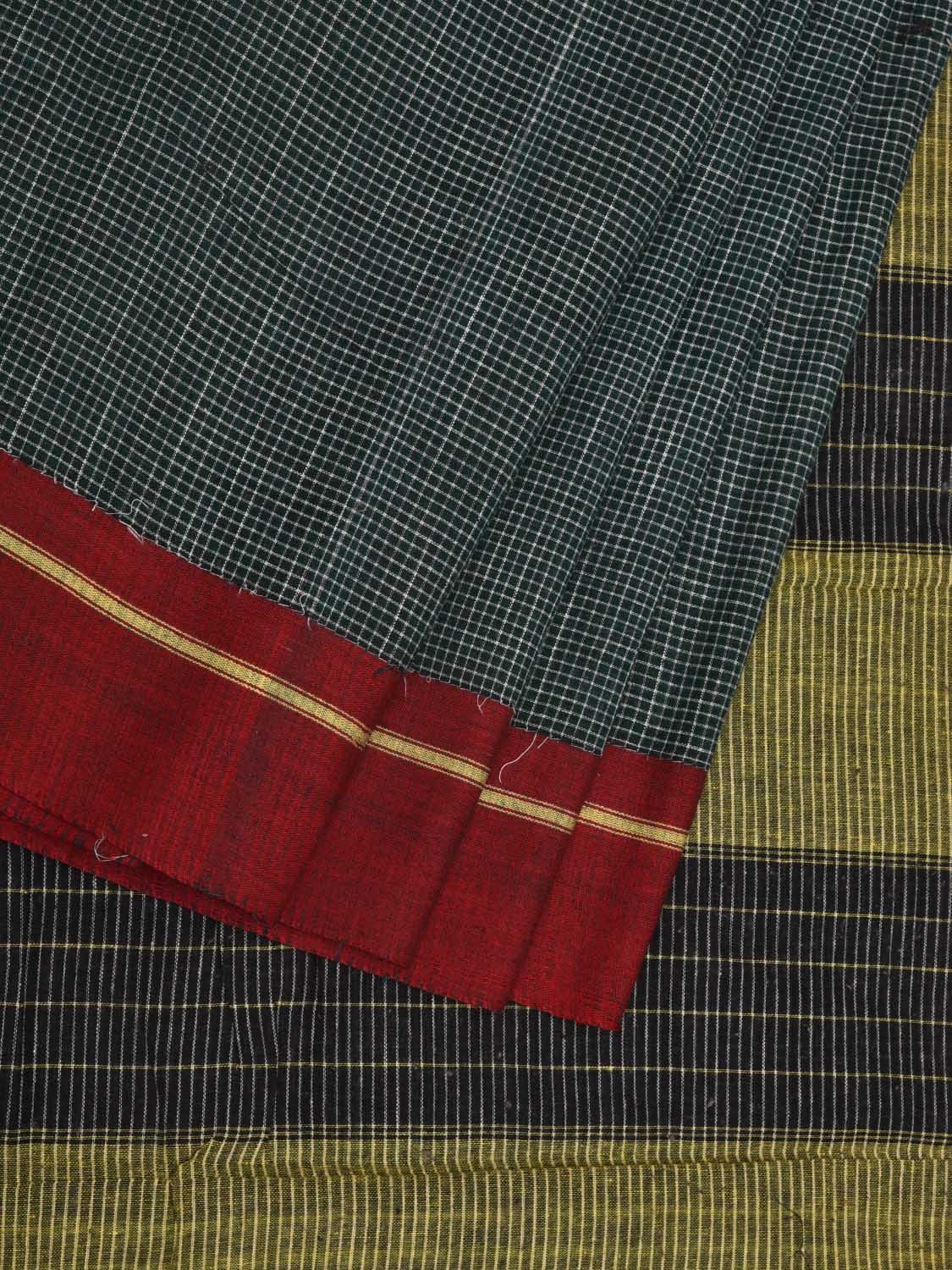 Dark Green ilkal Cotton Handloom Saree with Checks and Ganga-Jamuna Border Design No Blouse o0327