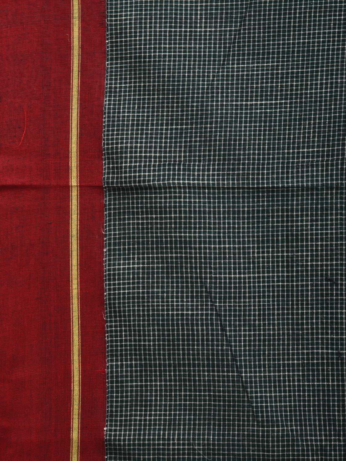 Dark Green ilkal Cotton Handloom Saree with Checks and Ganga-Jamuna Border Design No Blouse o0327