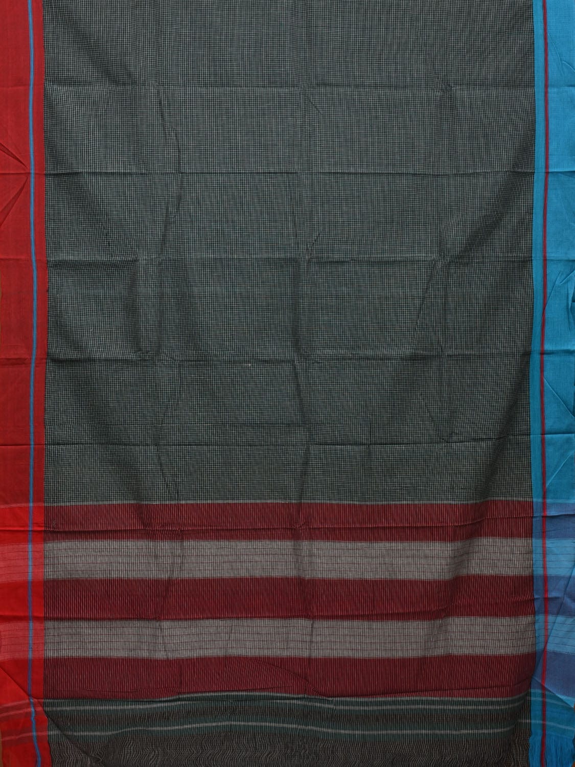 Dark Green ilkal Cotton Handloom Saree with Checks and Ganga-Jamuna Border Design No Blouse o0330