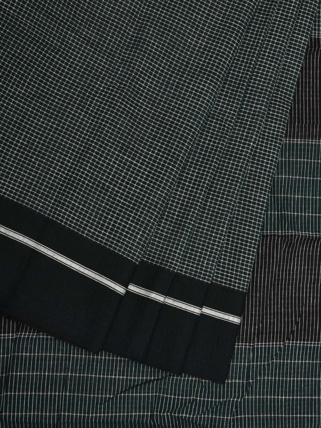 Dark Green ilkal Cotton Handloom Saree with Checks Design No Blouse o0329