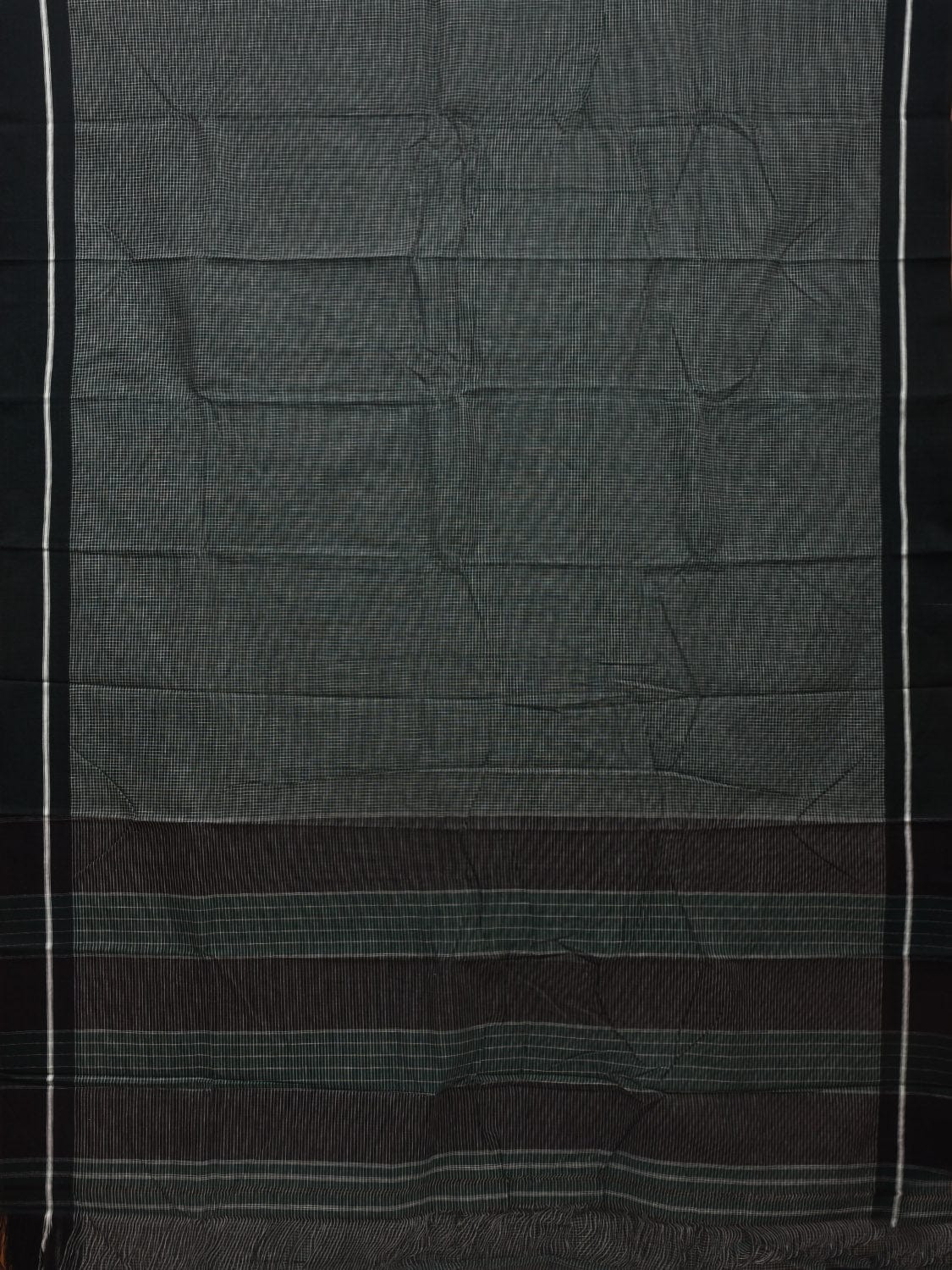 Dark Green ilkal Cotton Handloom Saree with Checks Design No Blouse o0329