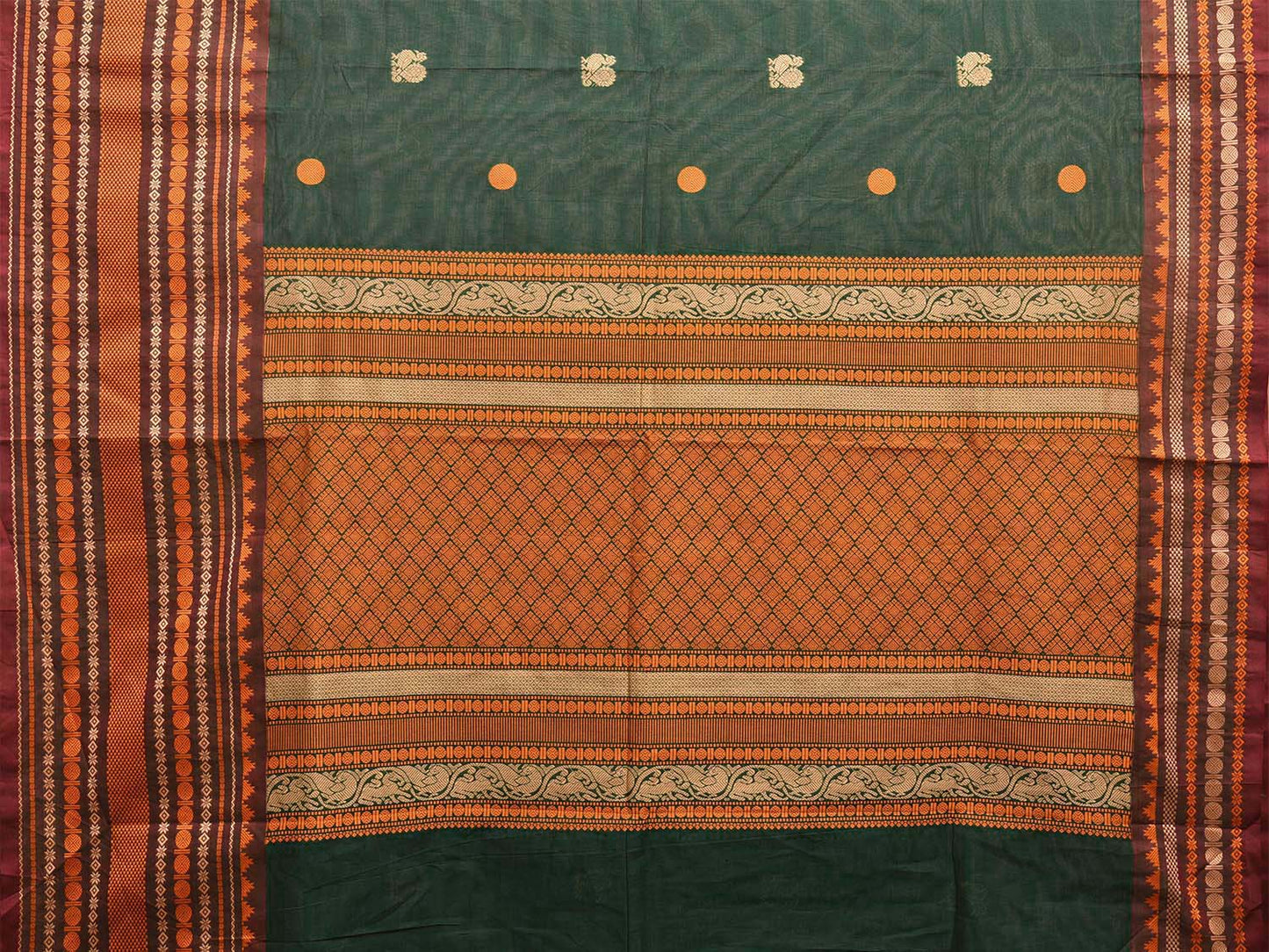 Dark Green Kanchipuram Cotton Saree with Body Buta and Big Border Design k0772