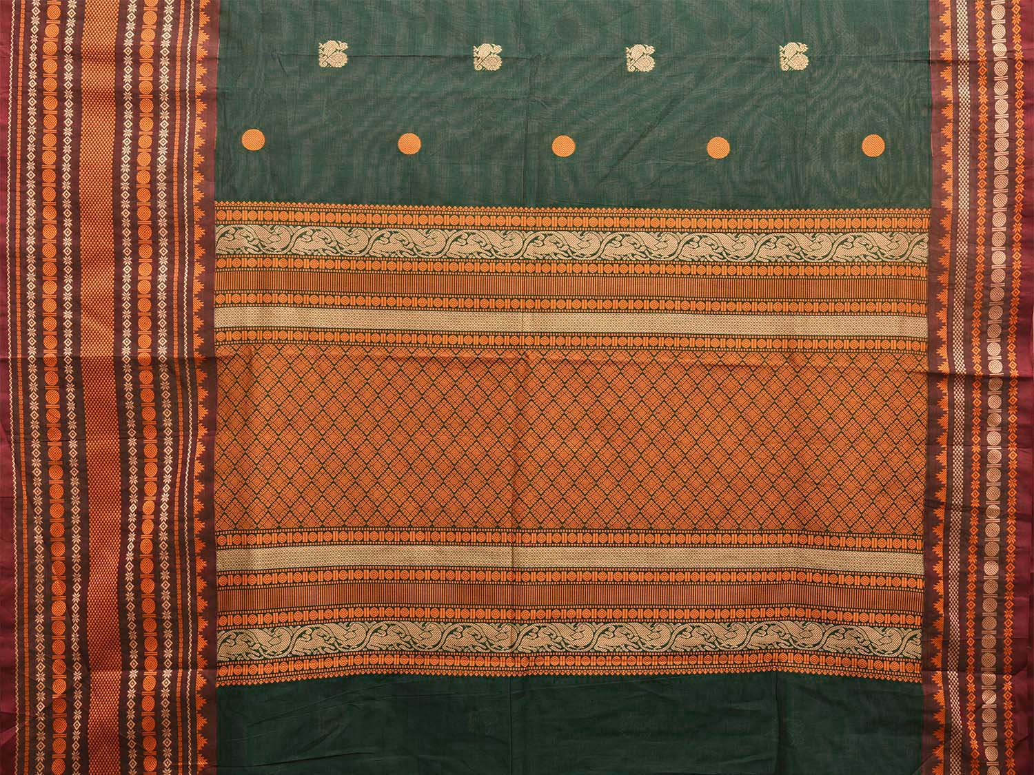 Dark Green Kanchipuram Cotton Saree with Body Buta and Big Border Design k0772