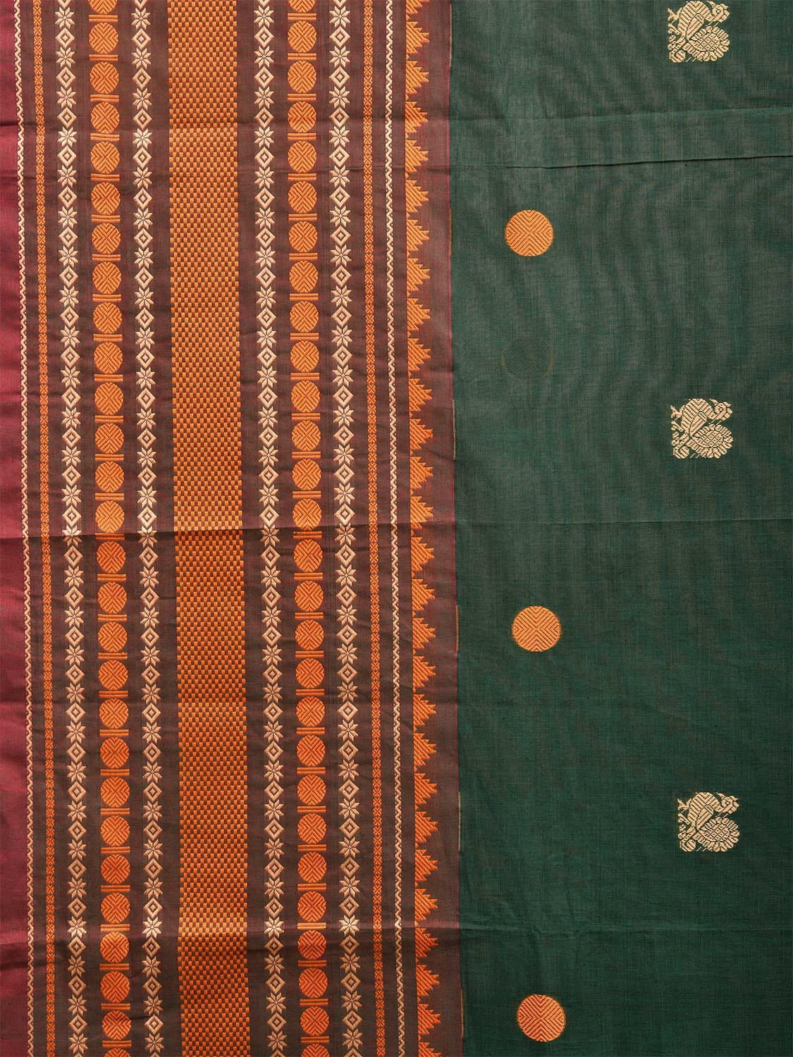 Dark Green Kanchipuram Cotton Saree with Body Buta and Big Border Design k0772