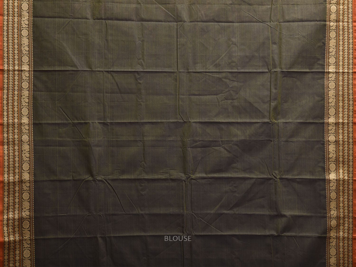 Dark Green Kanchipuram Cotton Saree with Strips Pallu and Border Design k0872