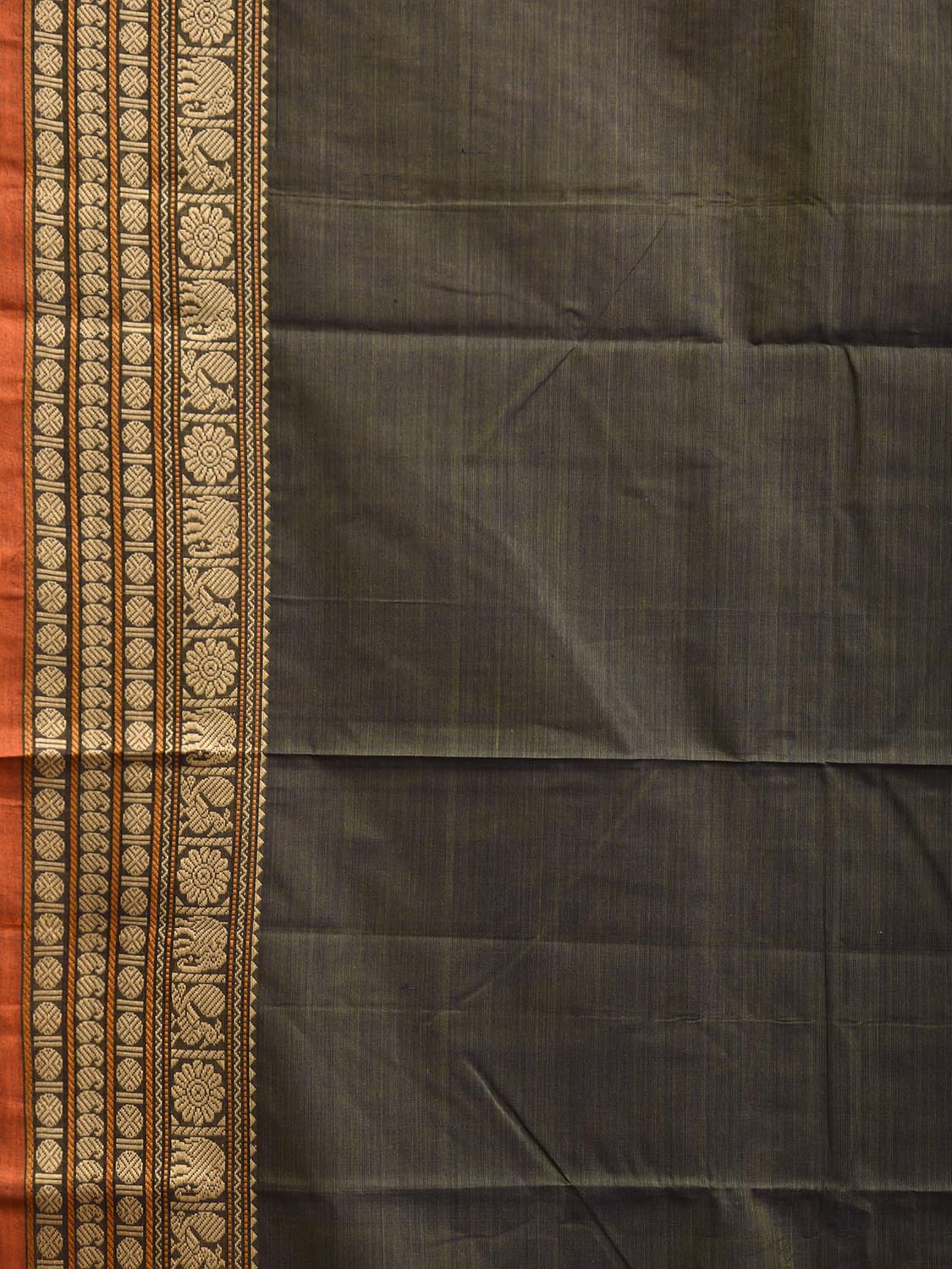 Dark Green Kanchipuram Cotton Saree with Strips Pallu and Border Design k0872