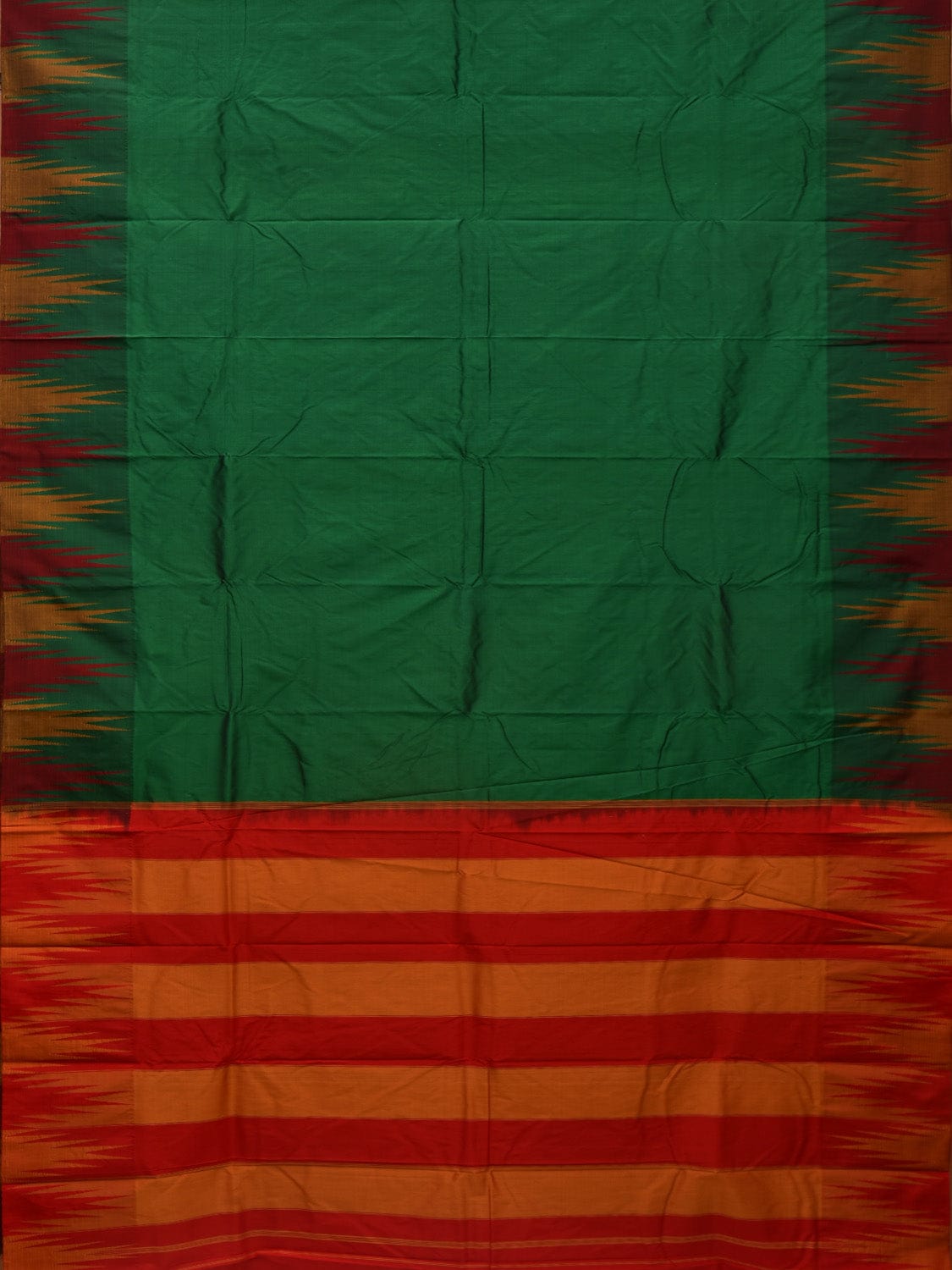 Dark Green Kanchipuram Silk Handloom Saree with Big Temple Border Design k0521