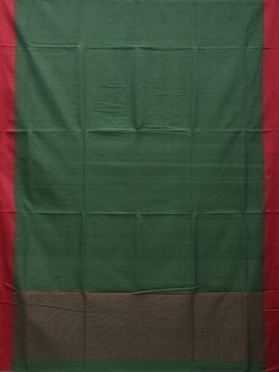 Dark Green Khadi Cotton Handloom Plain Saree with Temple Border Design kh0524