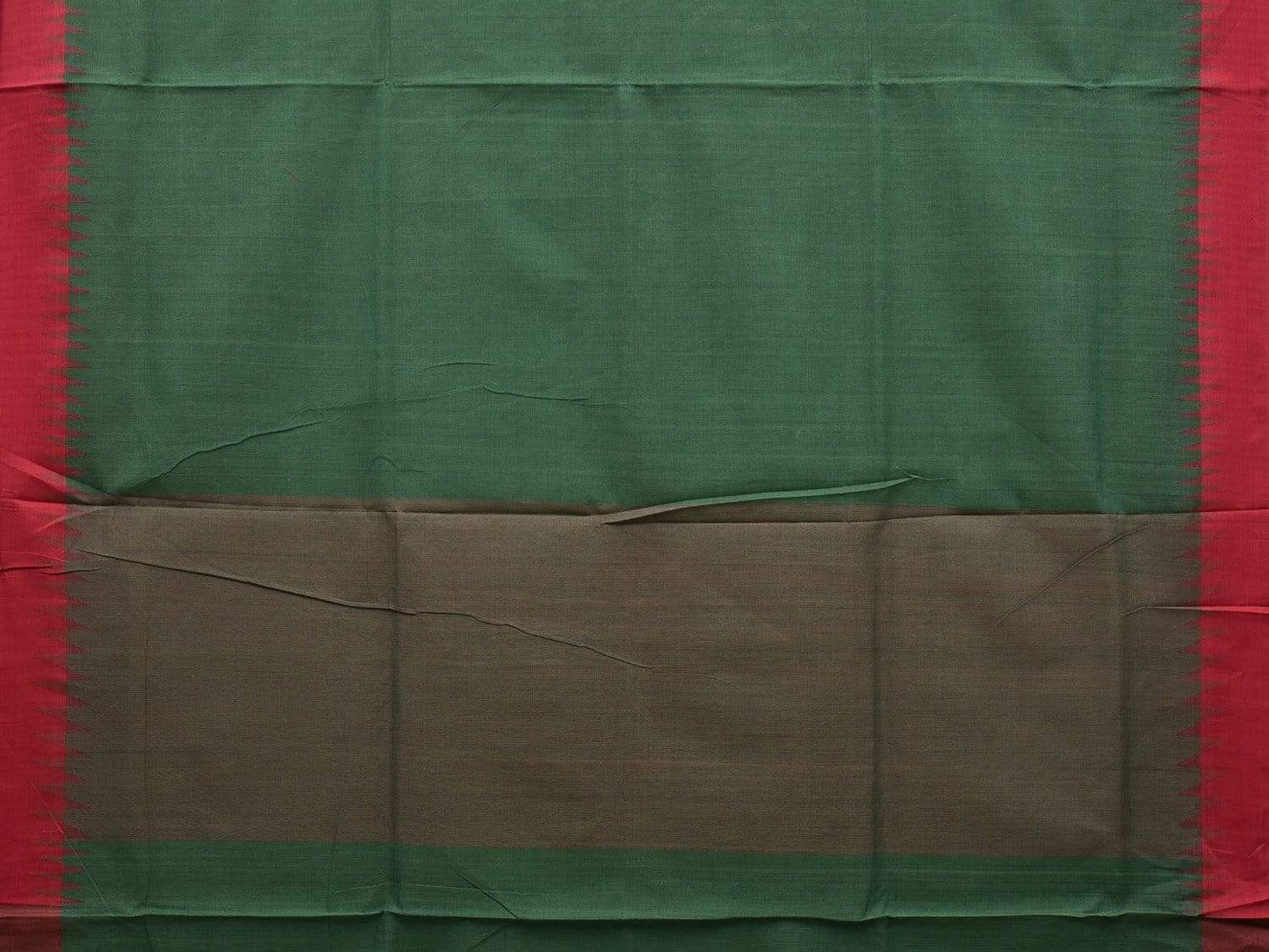 Dark Green Khadi Cotton Handloom Plain Saree with Temple Border Design kh0524