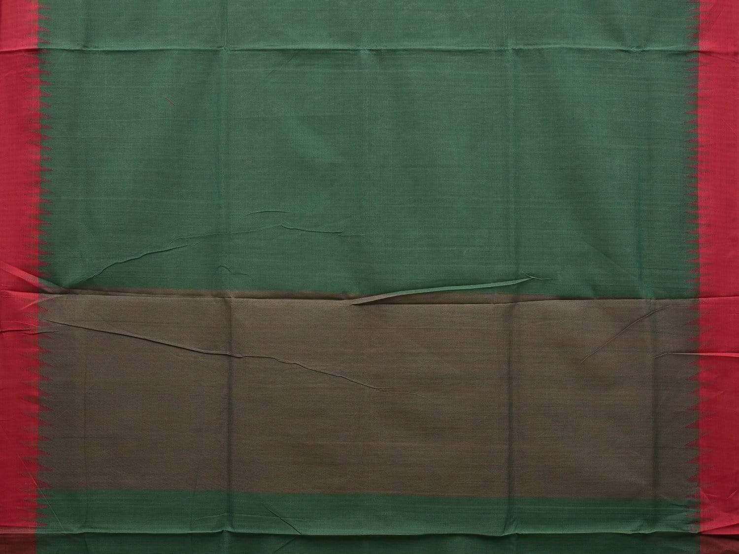 Dark Green Khadi Cotton Handloom Plain Saree with Temple Border Design kh0524