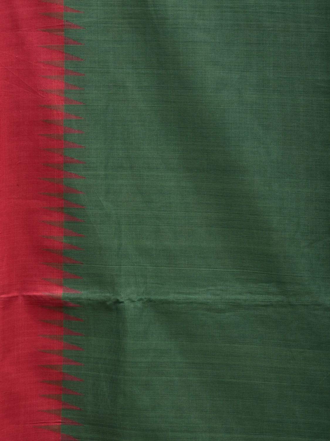 Dark Green Khadi Cotton Handloom Plain Saree with Temple Border Design kh0524