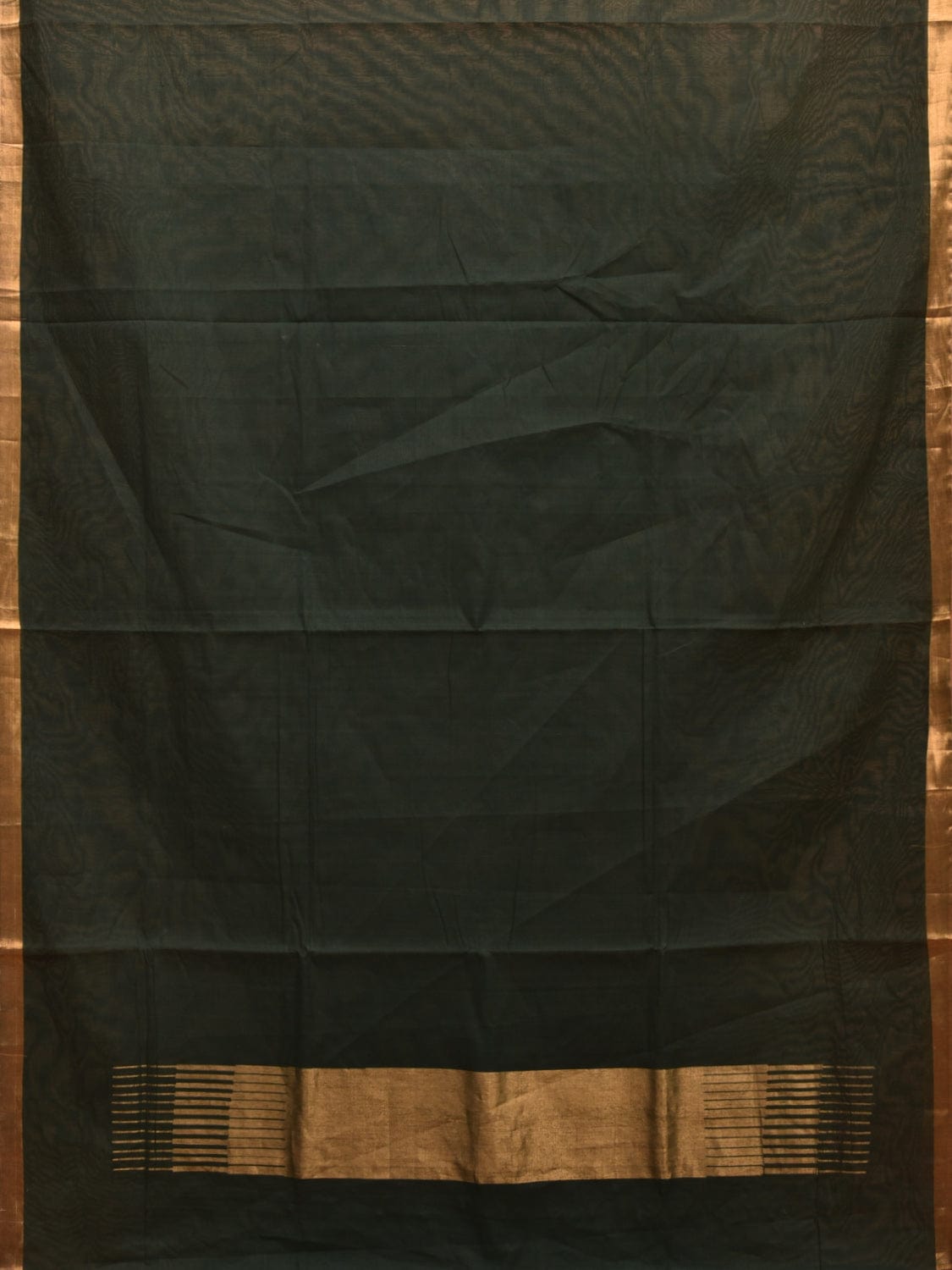 Dark Green Khadi Cotton Handloom Plain Saree with Zari Pallu Design kh0672