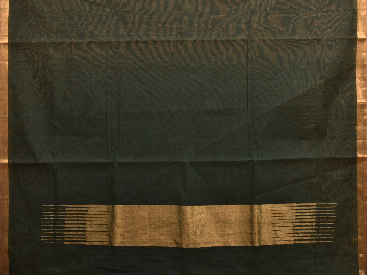 Dark Green Khadi Cotton Handloom Plain Saree with Zari Pallu Design kh0672