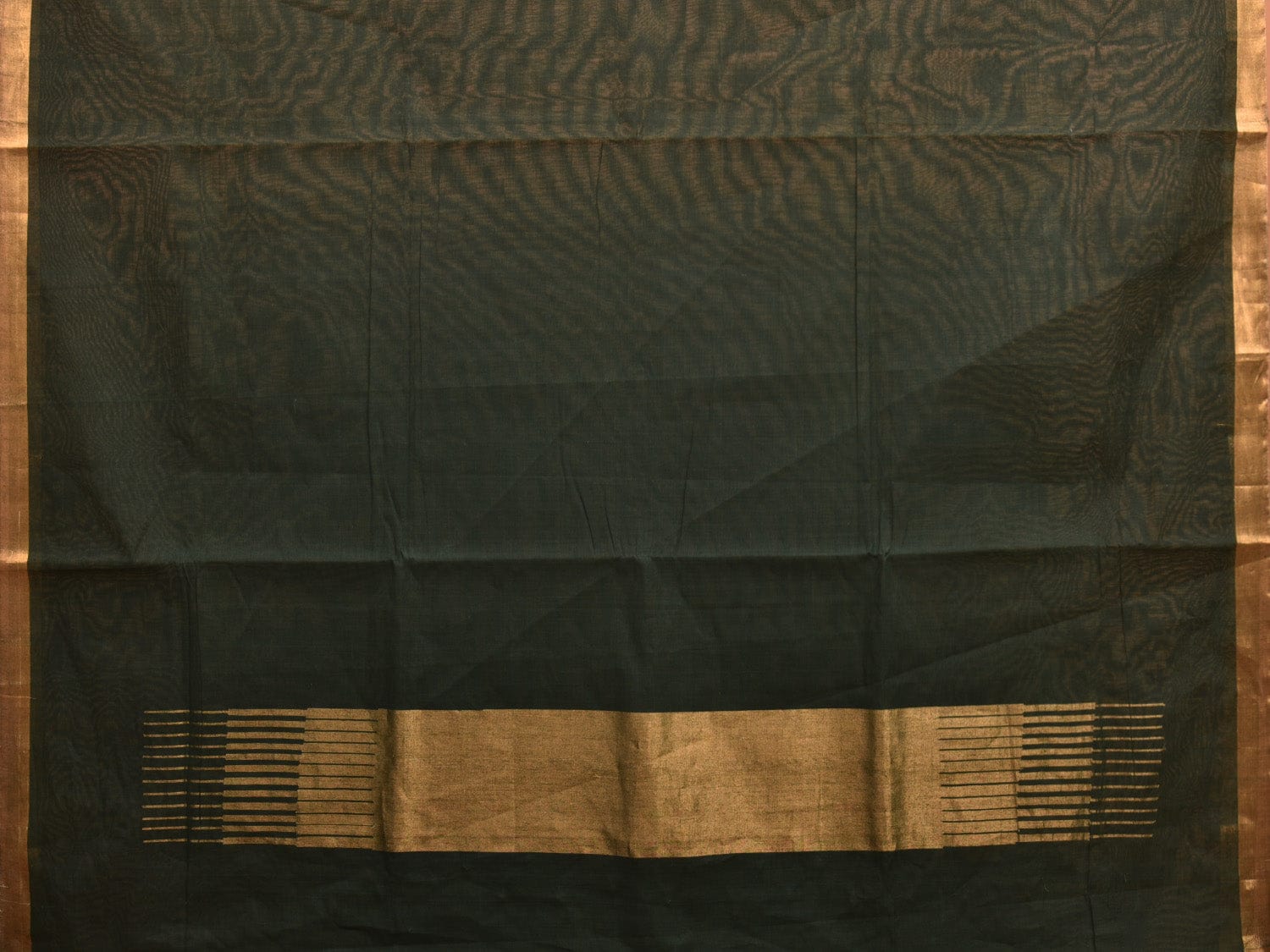 Dark Green Khadi Cotton Handloom Plain Saree with Zari Pallu Design kh0672