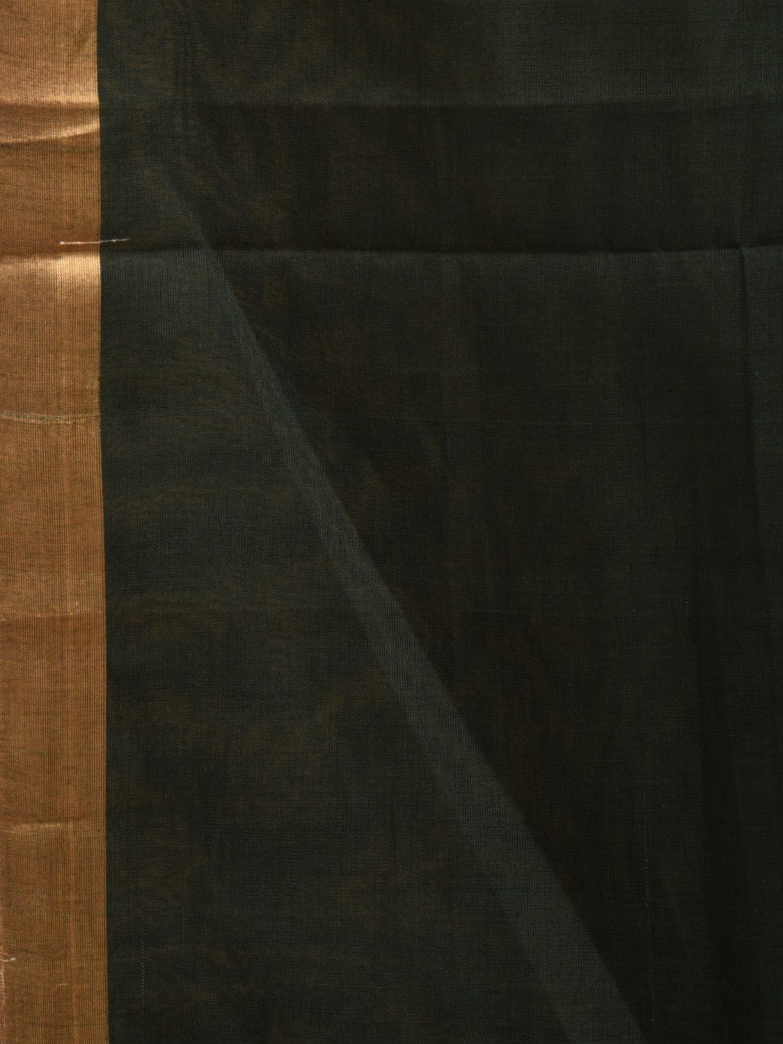 Dark Green Khadi Cotton Handloom Plain Saree with Zari Pallu Design kh0672