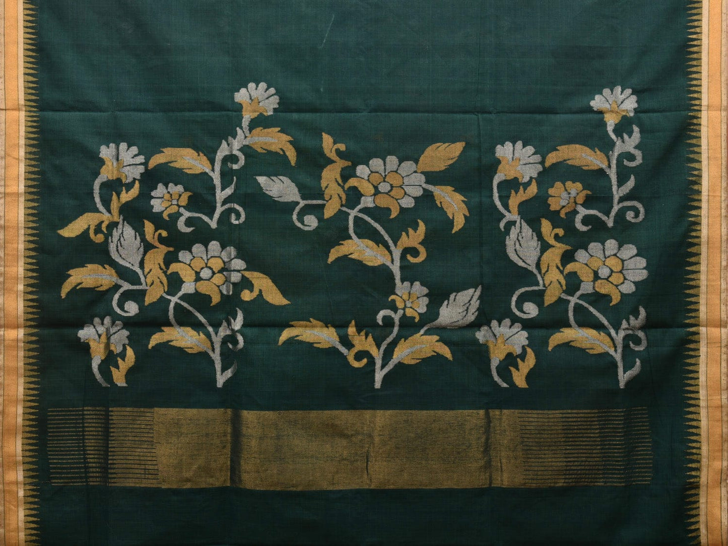 Dark Green Khadi Cotton Handloom Saree with Floral Pallu Design kh0555