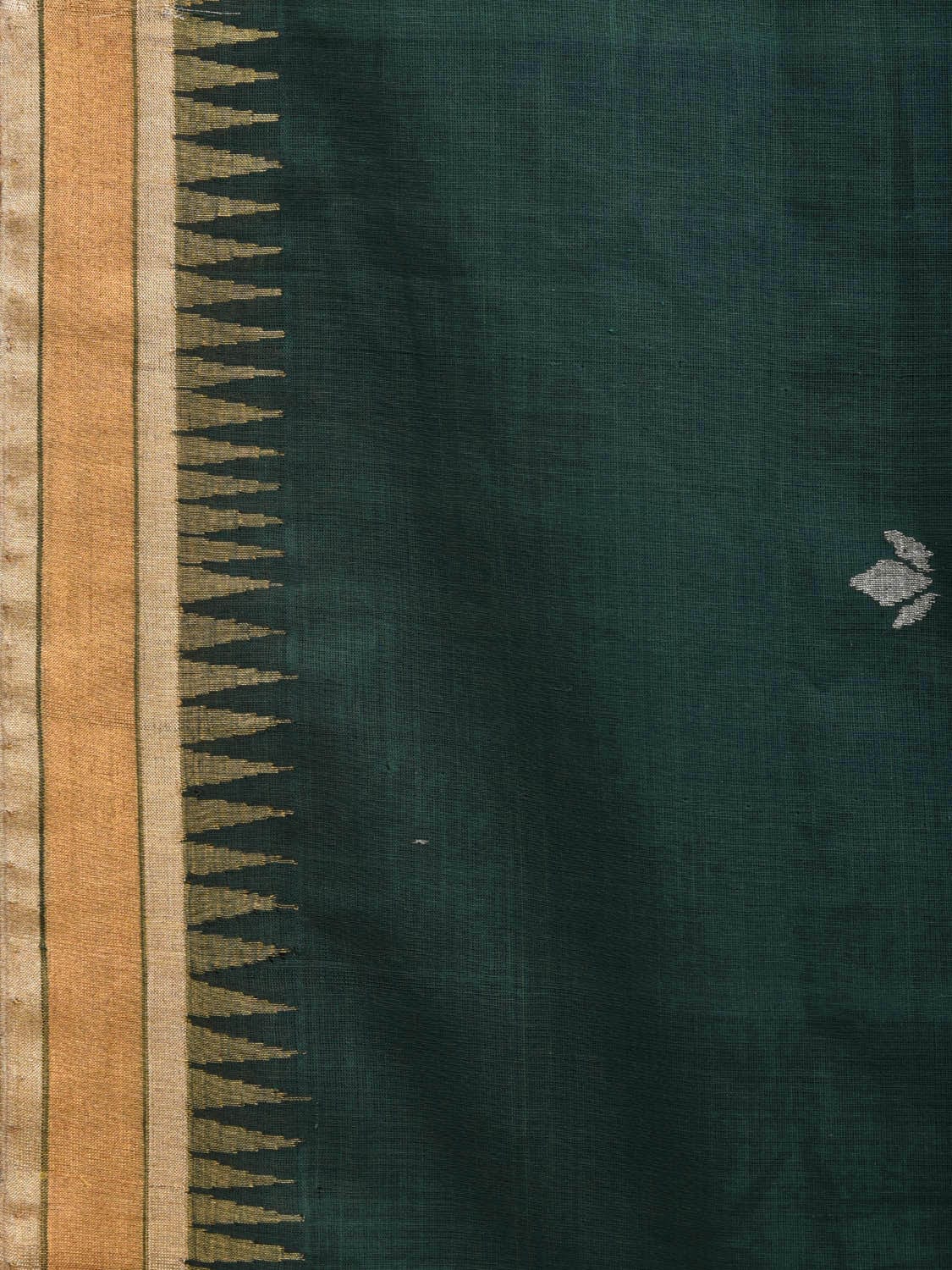 Dark Green Khadi Cotton Handloom Saree with Floral Pallu Design kh0555