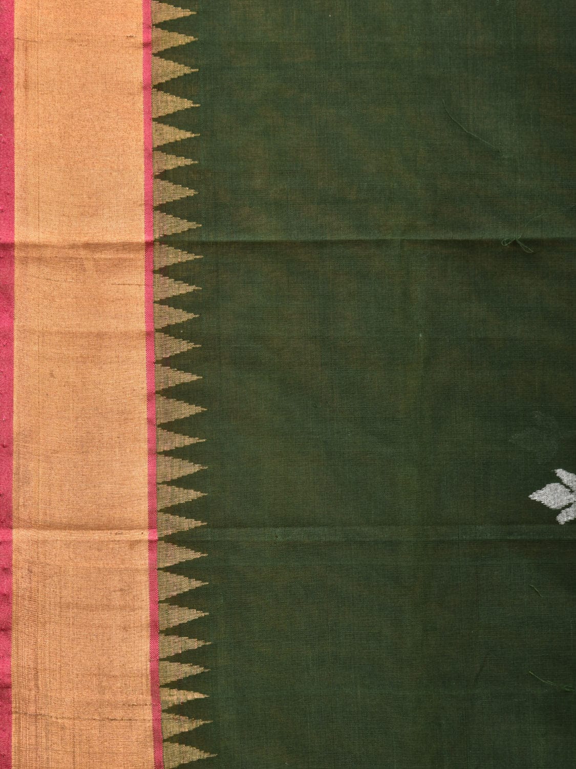 Dark Green Khadi Cotton Handloom Saree with Floral Pallu Design kh0660