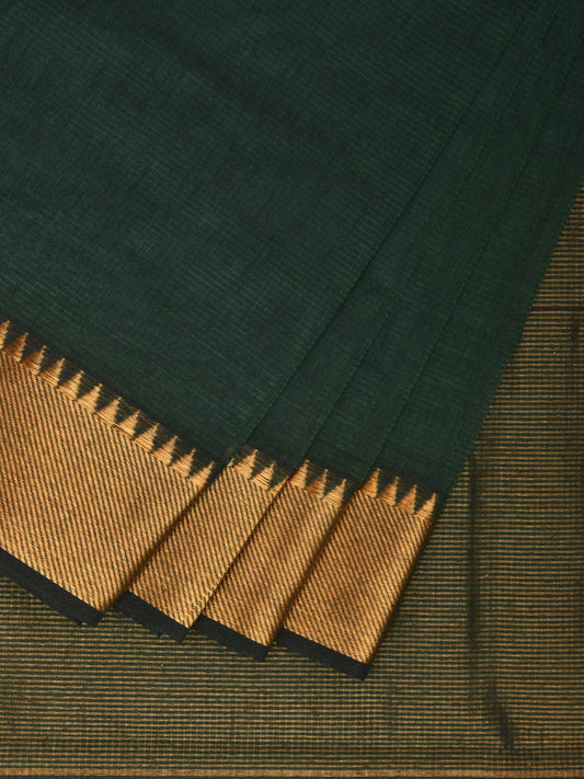 Dark Green Mangalgiri Cotton Handloom Plain Saree with Strips Pallu Design No Blouse mn0064