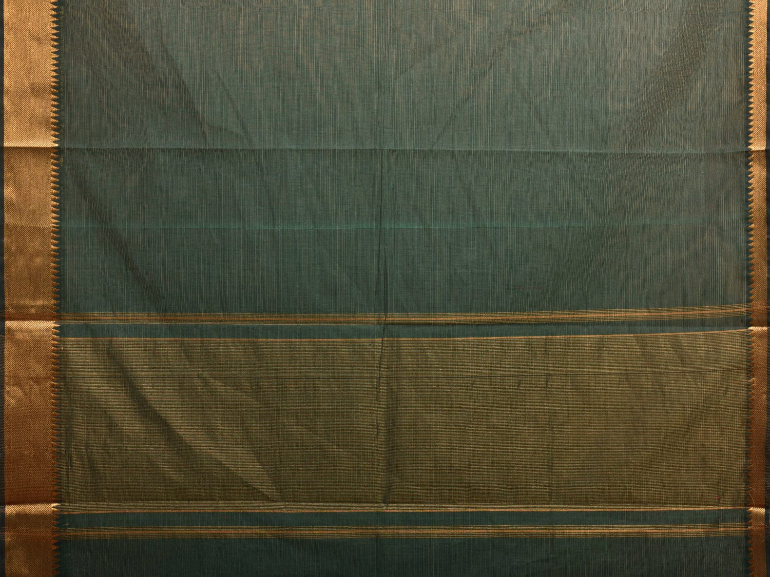 Dark Green Mangalgiri Cotton Handloom Plain Saree with Strips Pallu Design No Blouse mn0064