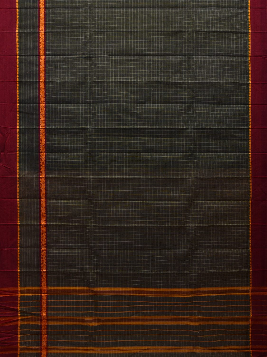 Dark Green Narayanpet Cotton Handloom Plain Saree with Checks Design No Blouse np0557