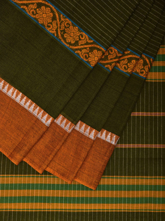 Dark Green Narayanpet Cotton Handloom Saree with Big Border Design No Blouse np0927