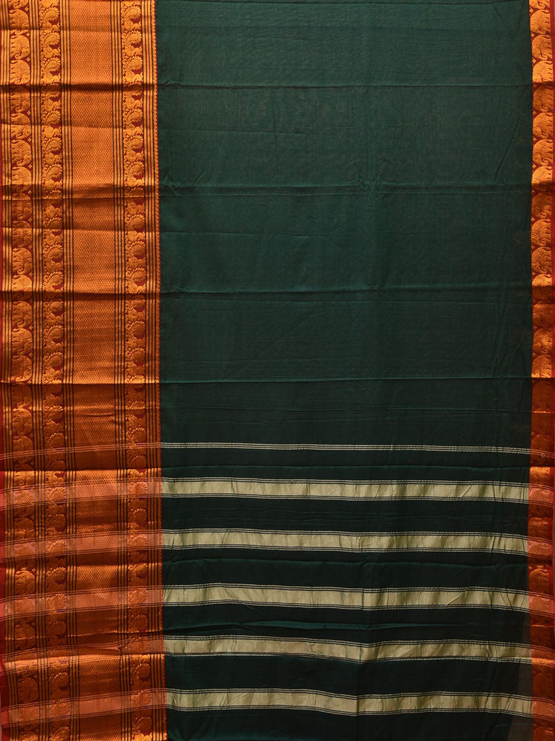 Dark Green Narayanpet Cotton Handloom Saree with Big Zari Border Design np0681