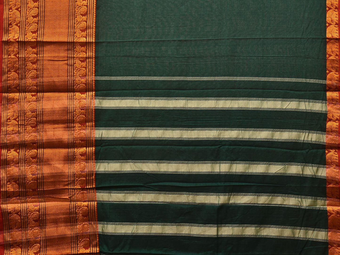 Dark Green Narayanpet Cotton Handloom Saree with Big Zari Border Design np0681
