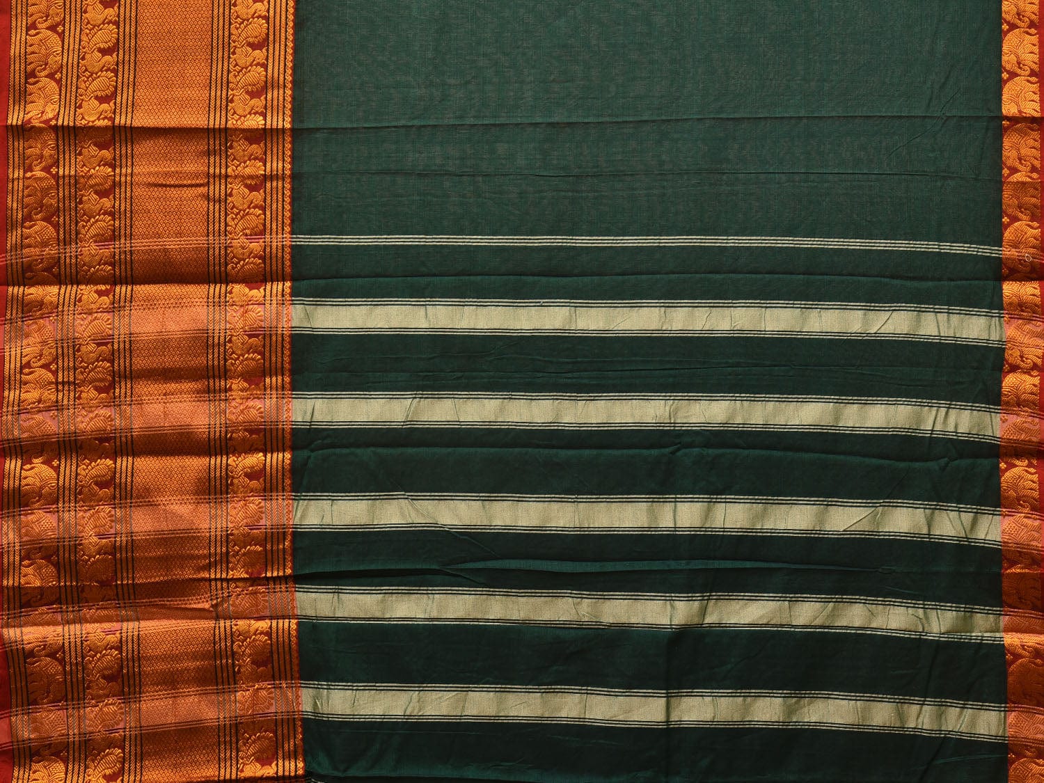 Dark Green Narayanpet Cotton Handloom Saree with Big Zari Border Design np0681