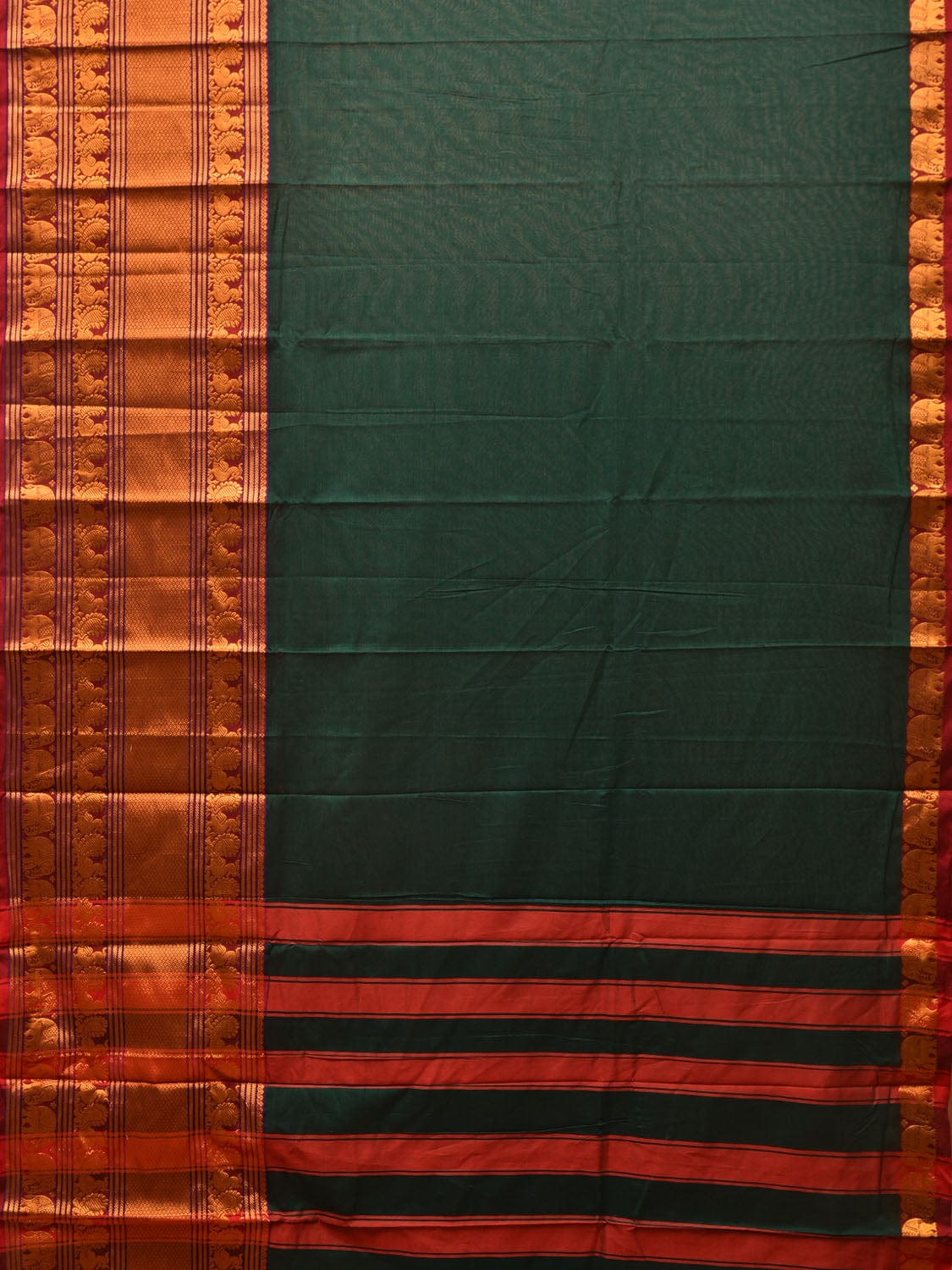 Dark Green Narayanpet Cotton Handloom Saree with Big Zari Border Design np0686