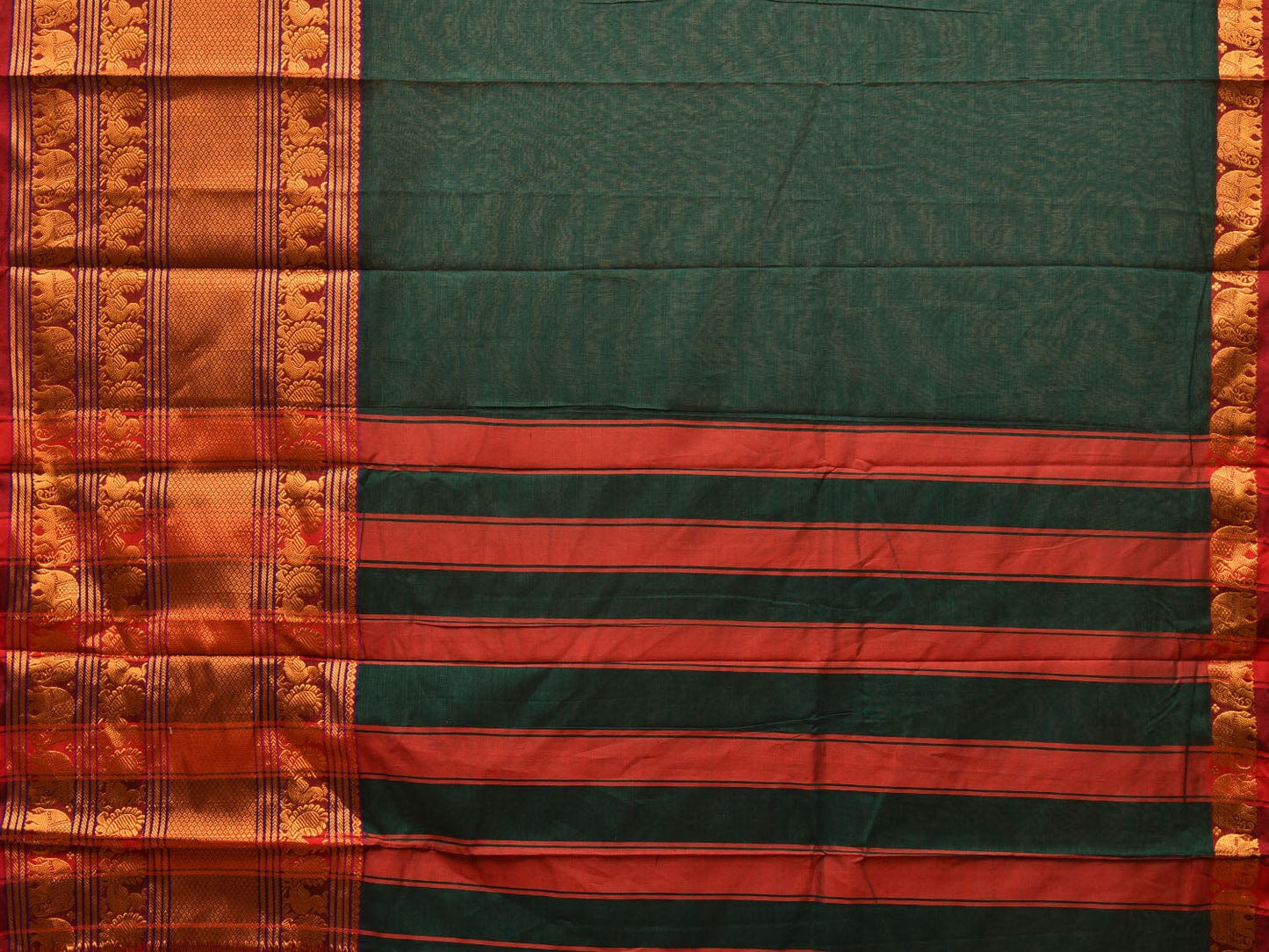 Dark Green Narayanpet Cotton Handloom Saree with Big Zari Border Design np0686