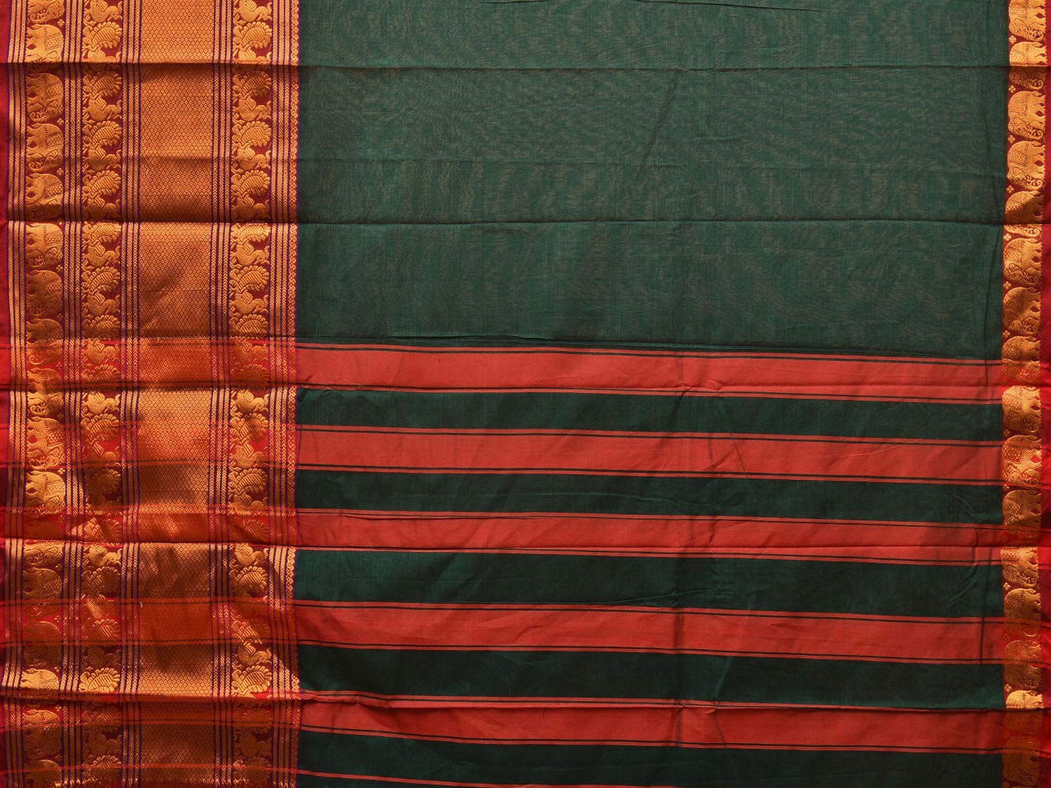 Dark Green Narayanpet Cotton Handloom Saree with Big Zari Border Design np0686
