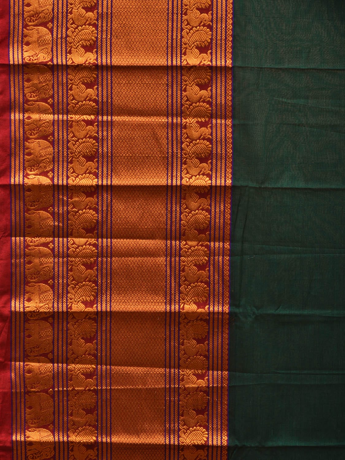 Dark Green Narayanpet Cotton Handloom Saree with Big Zari Border Design np0686