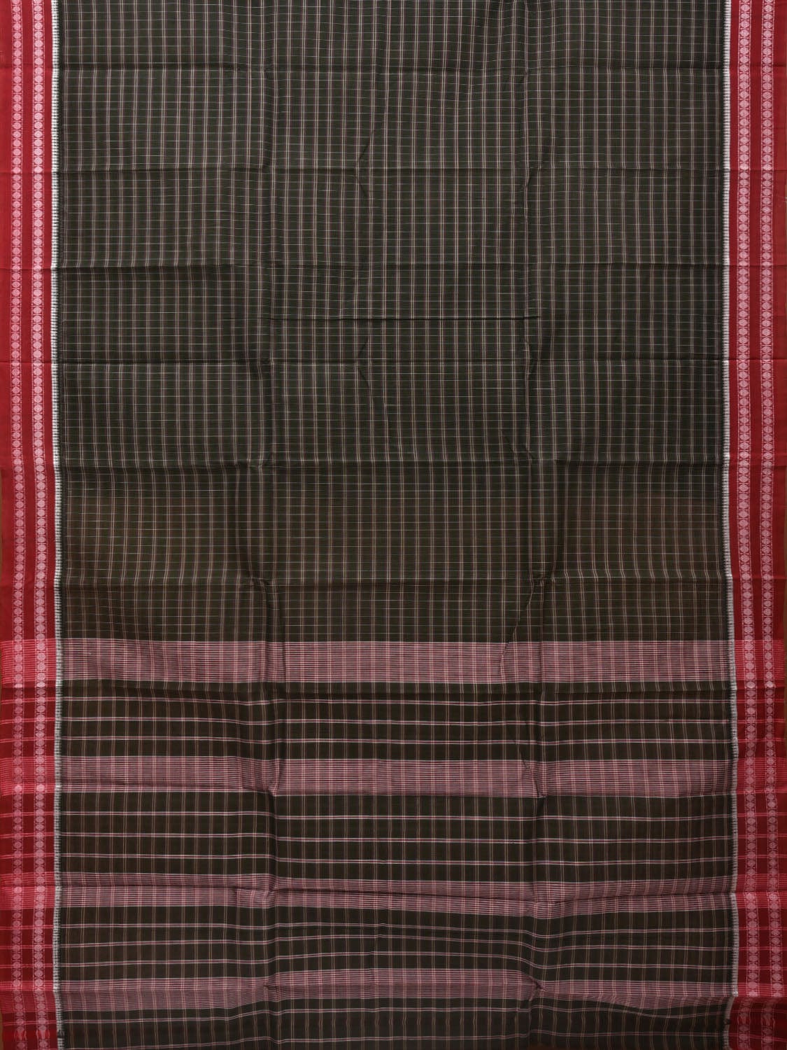 Dark Green Narayanpet Cotton Handloom Saree with Check Design No Blouse np0598