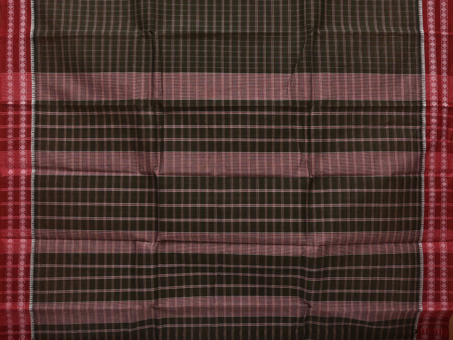 Dark Green Narayanpet Cotton Handloom Saree with Check Design No Blouse np0598