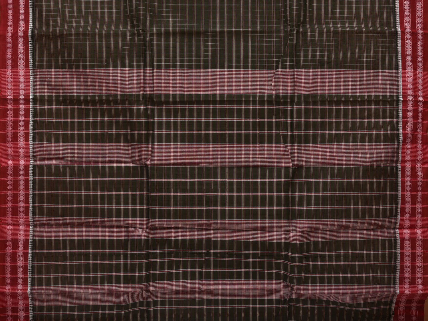 Dark Green Narayanpet Cotton Handloom Saree with Check Design No Blouse np0598