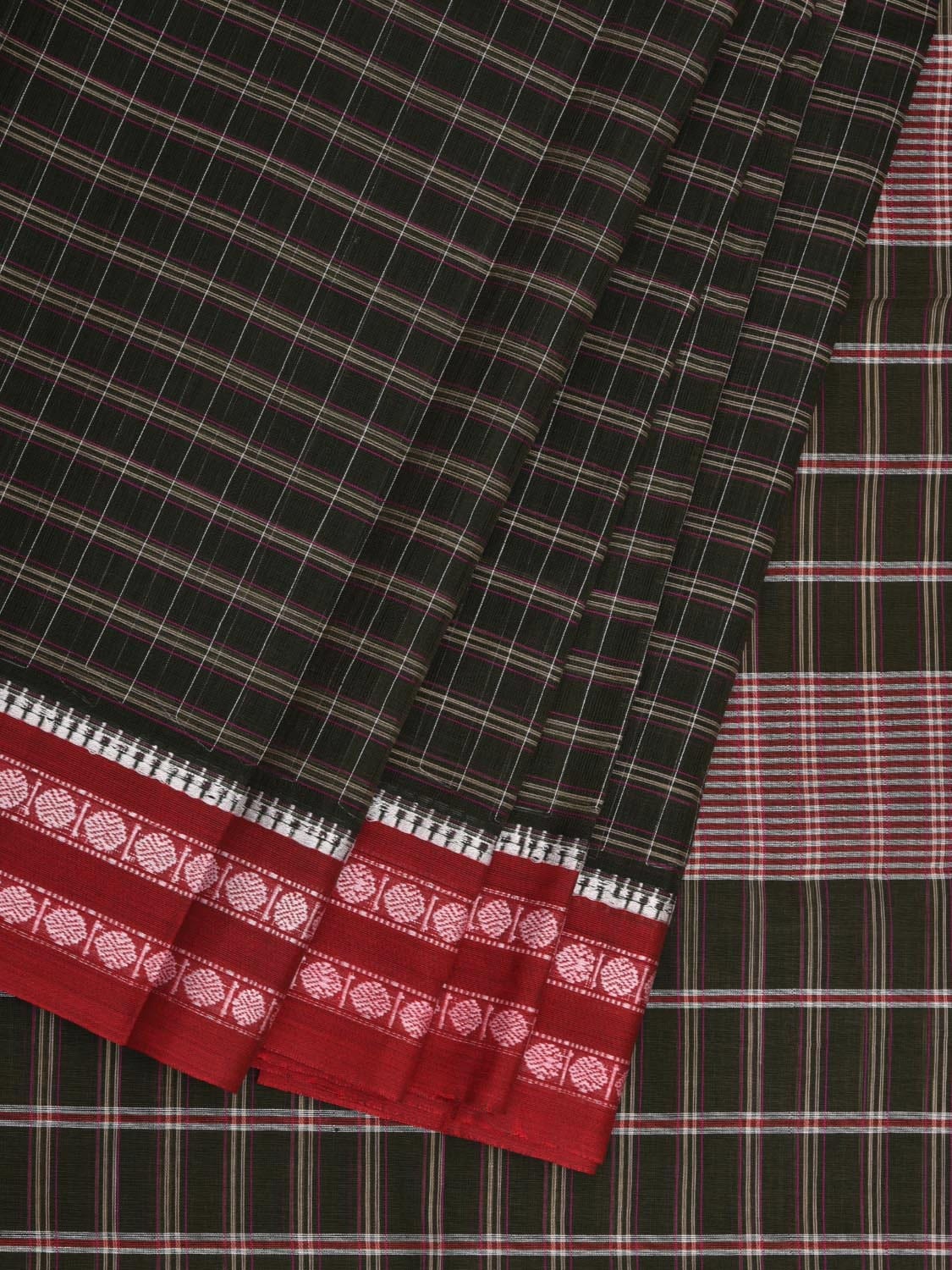 Dark Green Narayanpet Cotton Handloom Saree with Check Design No Blouse np0598