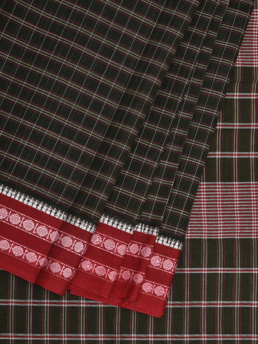 Dark Green Narayanpet Cotton Handloom Saree with Check Design No Blouse np0598