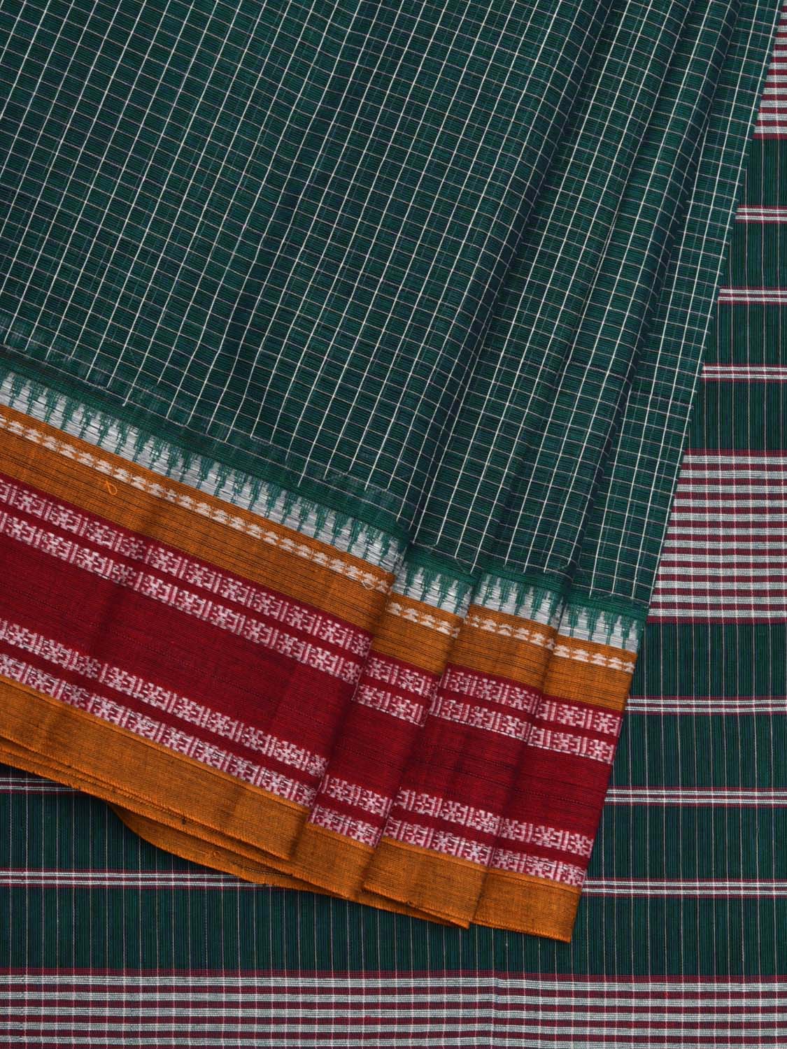 Dark Green Narayanpet Cotton Handloom Saree with Checks Design No Blouse np0516