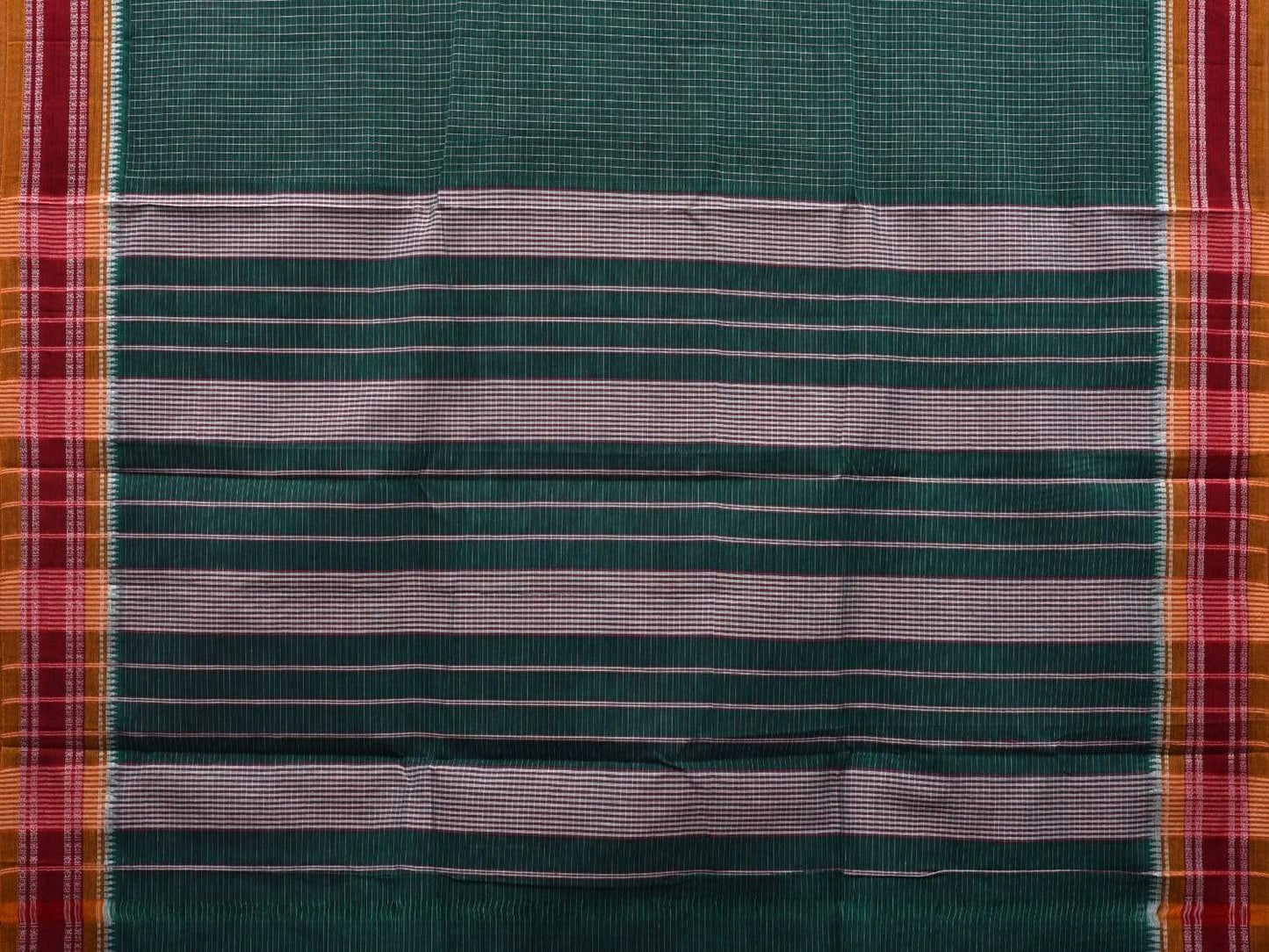 Dark Green Narayanpet Cotton Handloom Saree with Checks Design No Blouse np0516