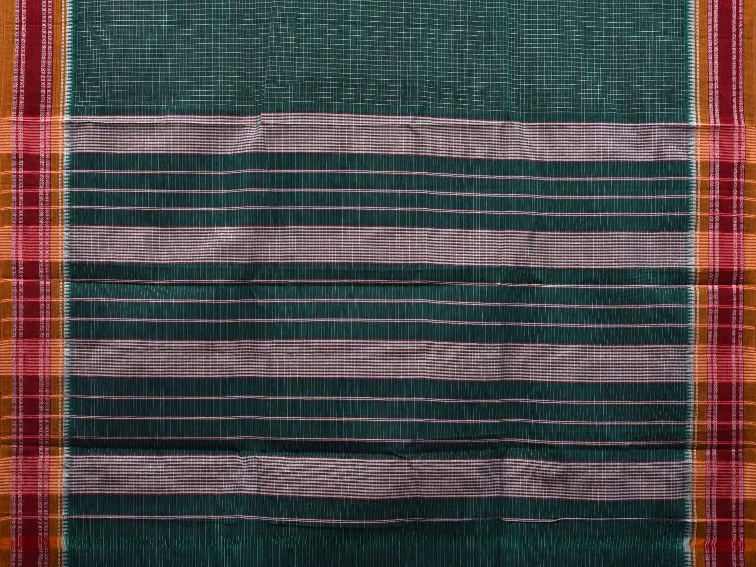 Dark Green Narayanpet Cotton Handloom Saree with Checks Design No Blouse np0516