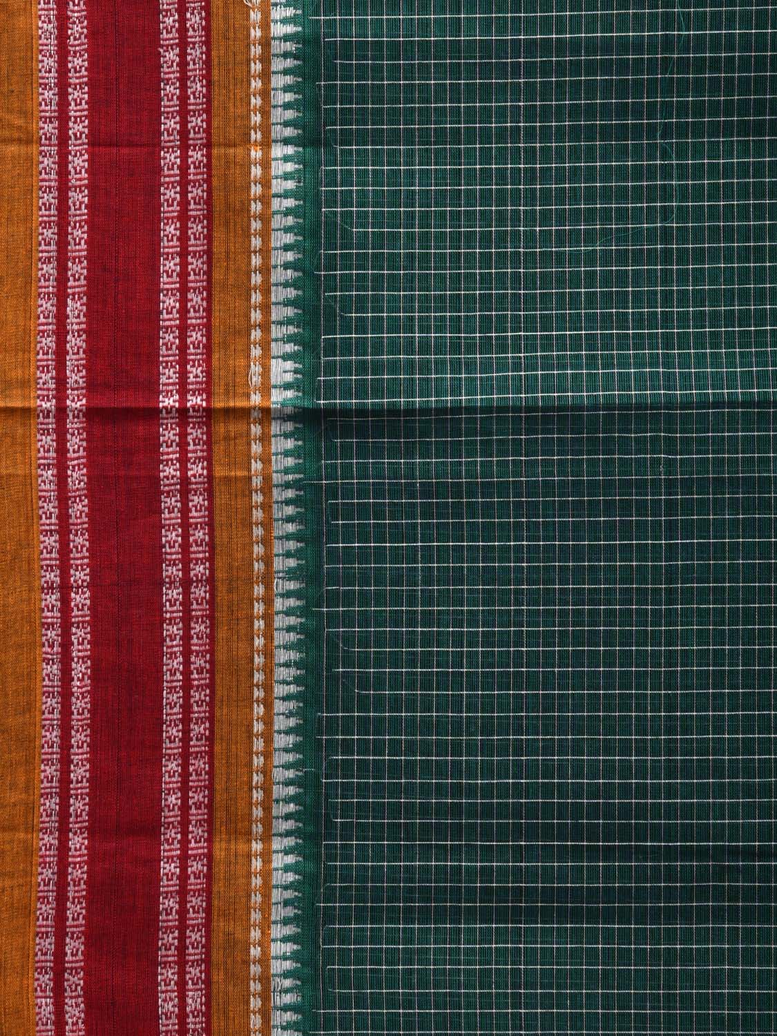 Dark Green Narayanpet Cotton Handloom Saree with Checks Design No Blouse np0516