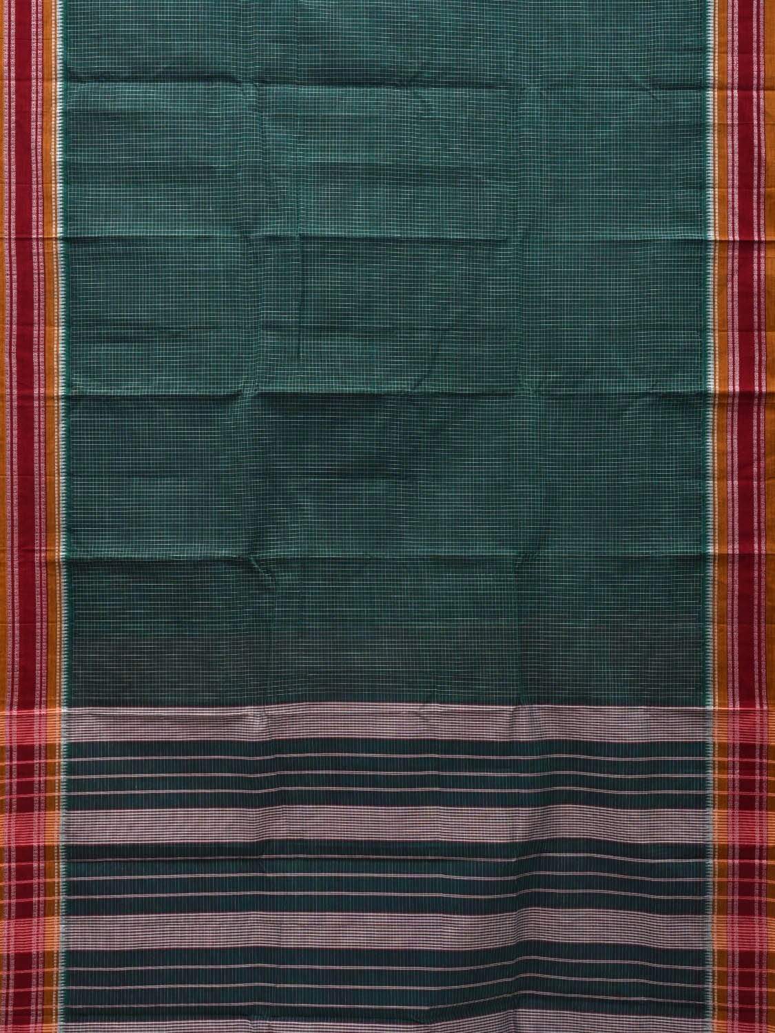 Dark Green Narayanpet Cotton Handloom Saree with Checks Design No Blouse np0516